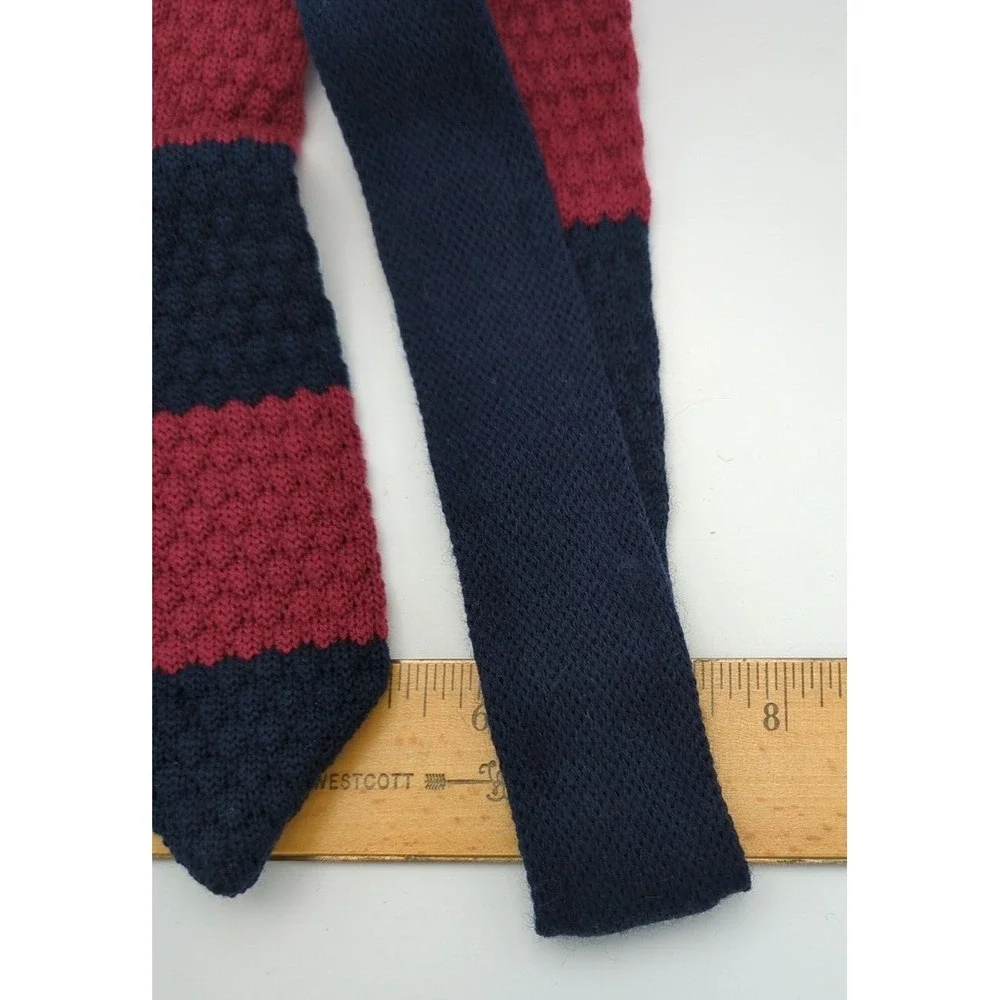 2014‎ The Knottery New York 100% Wool Necktie Striped Maroon & Navy Blue
